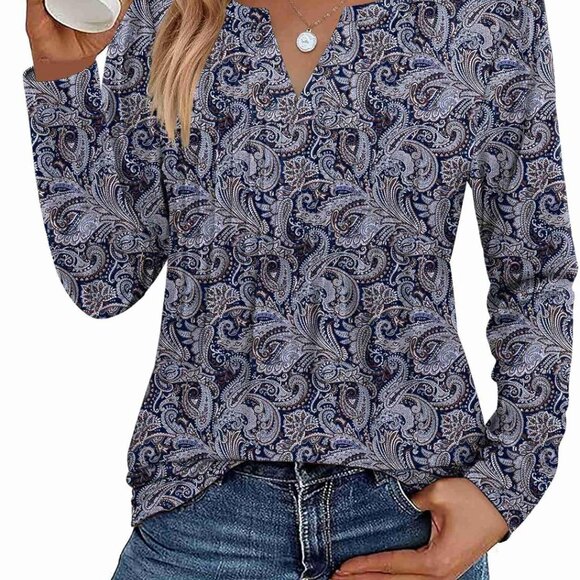 Tops - Women's 2025 Long Sleeve Tunic Blouse - Stylish V-Neck for Every Occasion